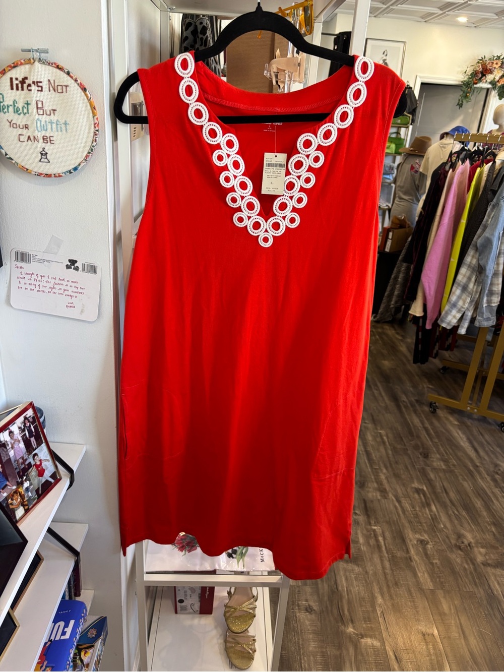 Lands' End blood orange Sleeveless Tunic with White Circle Trim NWT